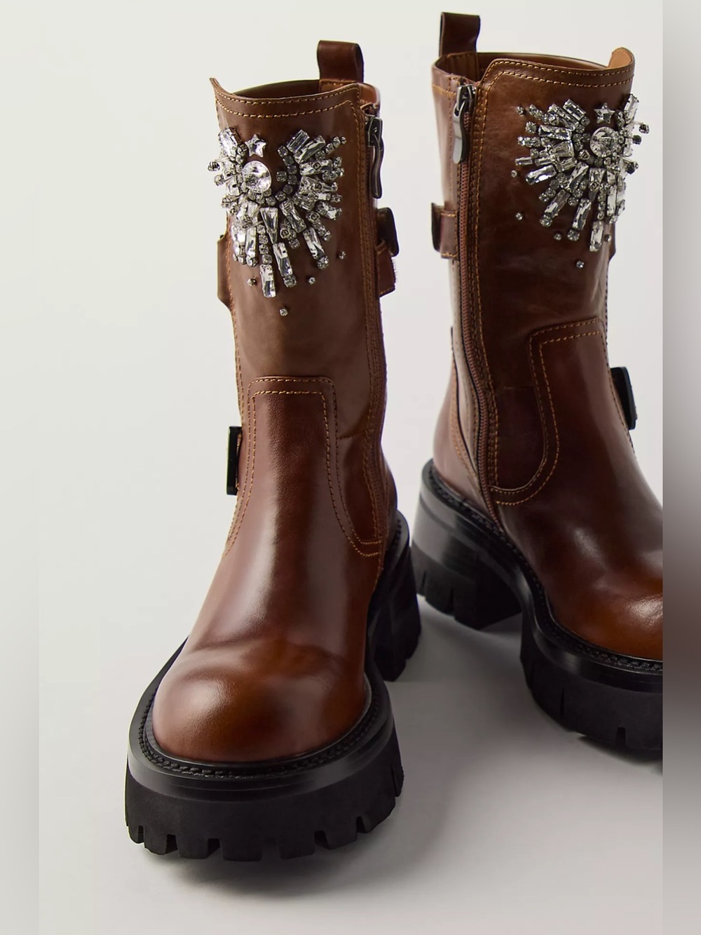 New Free People Nan-Ku Glasgow Embellished Boots Tan - Picture 2 of 9